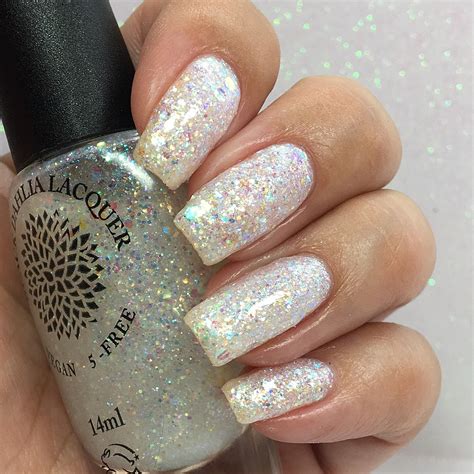 White Iridescent Full Coverage Glitter Nail Polish Lacquer | 5 Free