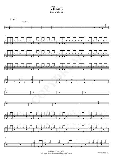 Ghost Arr Copydrum Sheet Music Justin Bieber Drums