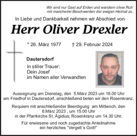 Traueranzeigen Von Oliver Drexler Mittelbayerische Trauer