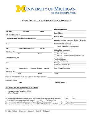 Fillable Online Ssw Umich Application Form University Of Michigan