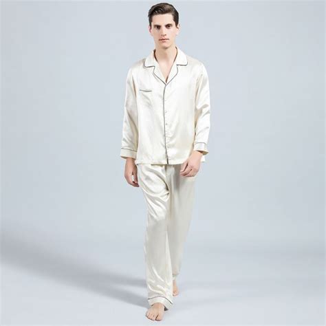 Momme Men Classic Long Silk Pajama Set With Trimming Fs