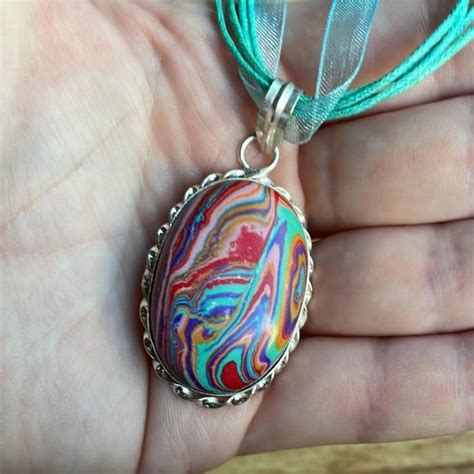 Sterling Silver Jewelry Gorgeous Large Rainbow Sea Sediment