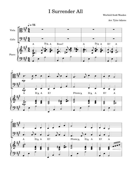 I Surrender All Viola And Cello Duet And Piano Arr Tyler Adams By