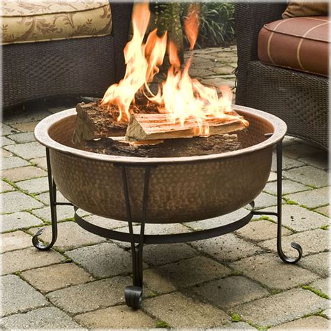 Hammered Copper Fire Pit with Heavy Duty Spark Guard Cover and Stand