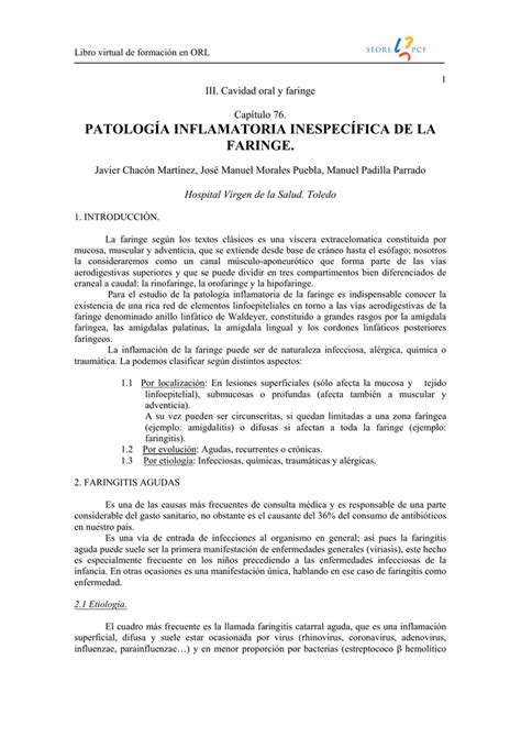 Patolog A Inflamatoria Inespec Fica De La Faringe