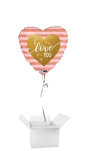 Rose Gold Stripe I Love You Heart Shape Foil Helium Balloon Inflated