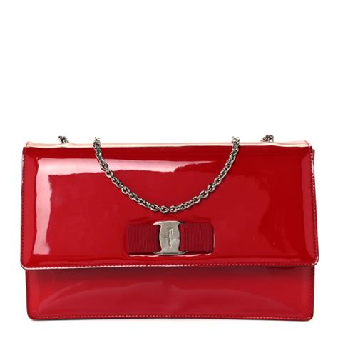 SALVATORE FERRAGAMO Patent Vara Bow Wallet On Chain Red 1023576