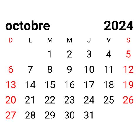 Calendario Francés Mensual De Octubre De 2024 Vector Png Dibujos Calendario Francés Mensual De