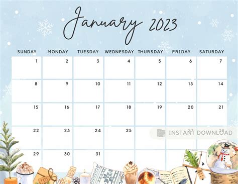 Editable January 2023 Calendar Happy Cozy Winter New Year Etsy