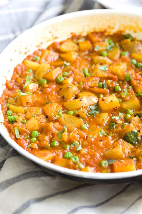 Aloo Matar Indian Peas Potatoes In Tomato Gravy Vegan