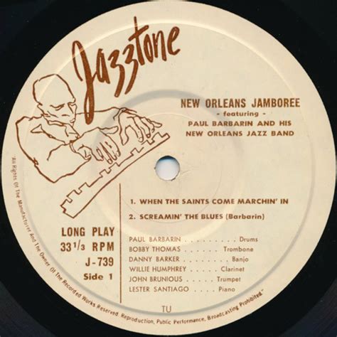 Paul Barbarin And His Jazz Band New Orleans Jamboree Vinyl