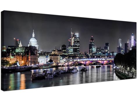 London Skyline At Night Canvas Art Prints In Black And White