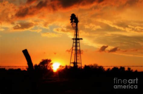 Golden Kansas Sunset With Windmill Photograph By Robert D Brozek Fine