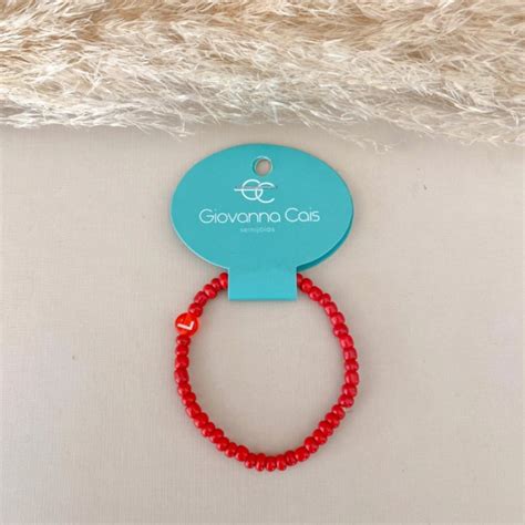 Pulseira Miçangas Vermelho Letra L Giovanna Cais Semijoias