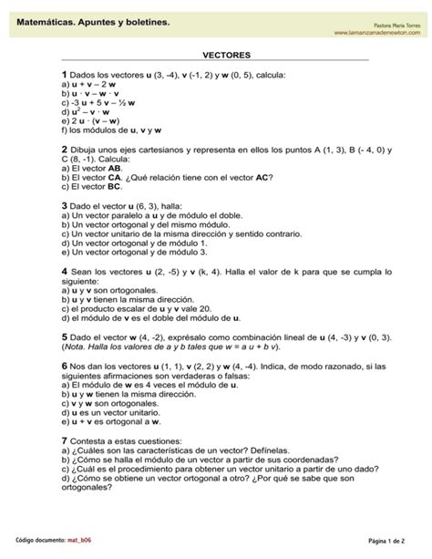 VECTORES 1 Dados Los Vectores U 3 4 V