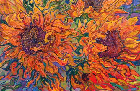 Sunflower Color Contemporary Impressionism Paintings By Erin Hanson