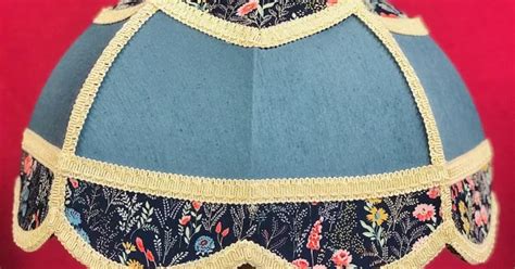 Slate Blue And Navy Floral Panelled Modern Fabric Lampshade