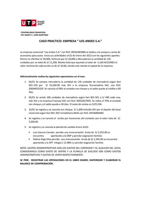 CASO Practico Empresa LOS Andes CONTABILIDAD FINANCIERA CPC NANCY C