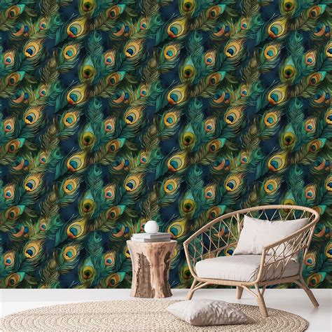 Majestic and Bright Peacock Bird Feathers Pattern Wallpaper for Wall ...