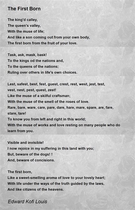 The First Born By Edward Kofi Louis The First Born Poem