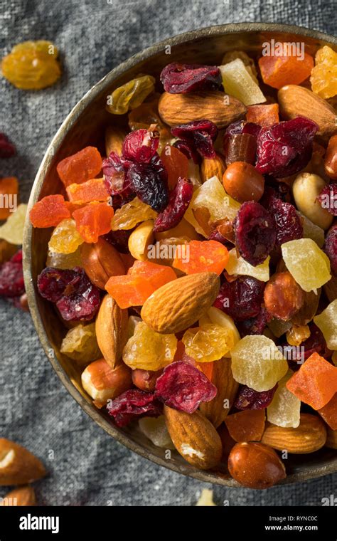 Healthy Dried Fruit And Nut Mix With Almonds Raisins Cranberries Stock