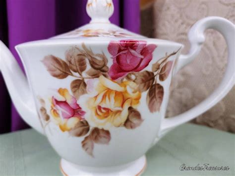 Noritake Fine China Angela Pattern Teapot Tea Pot Yellow Pink Roses