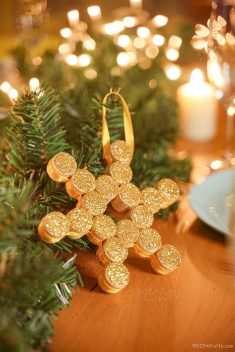 Glittery Wine Cork Snowflake Christmas Ornament DIY Crafts