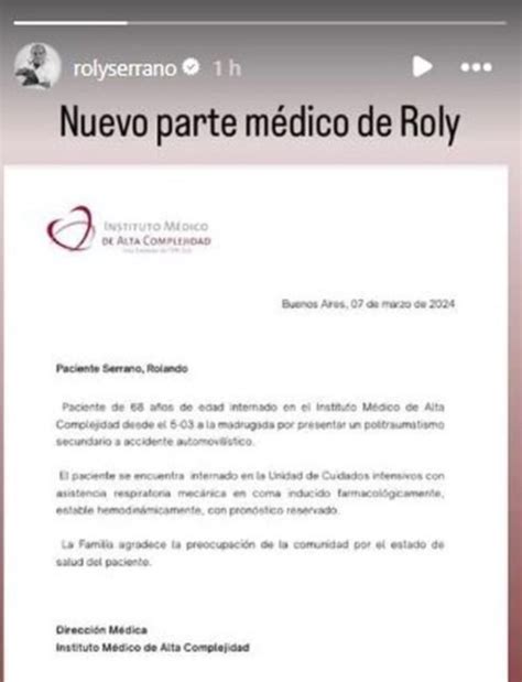 Se Conocieron Nuevos Detalles Sobre El Estado De Salud De Roly Serrano