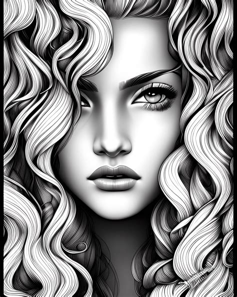 Black And White Coloring Page Of A Blonde Bombshell · Creative Fabrica