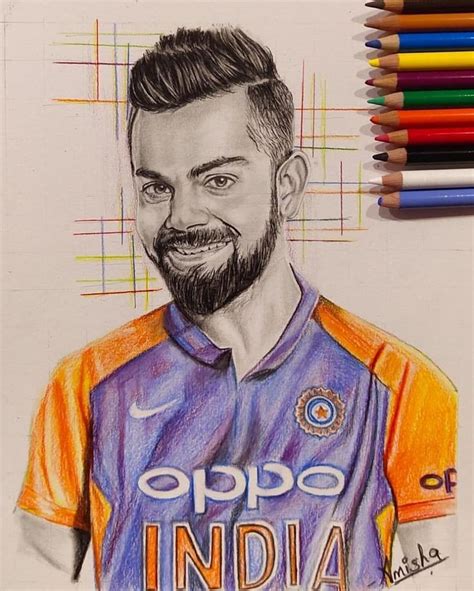 Sketchof Virat Kohli In New Orange Jersey Virat Kohli Cricket Team