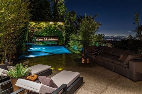 Pool with Fireplace in Hollywood Hills Luxury Home - Acucraft Fireplaces