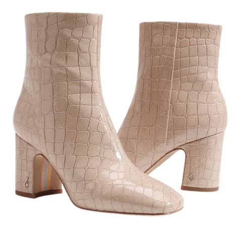 Sam Edelman Fawn Bootie In Chai Croc Patent Cotton Island Womens