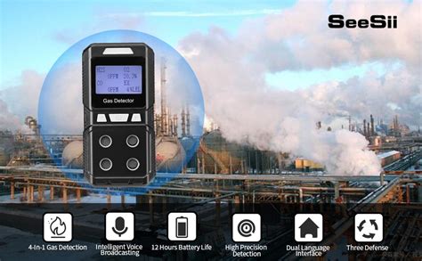 Seesii Portable 4 Gas Detector Rechargeable Multi Gas Monitor Air