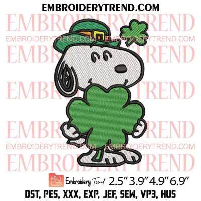 Snoopy Peanuts Shamrocks Embroidery Design Snoopy St Patricks Day