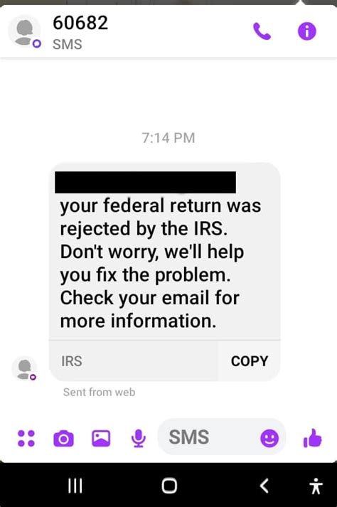 Latest Irs Text Scam Claims Your Return Has Been Rejected Itrc