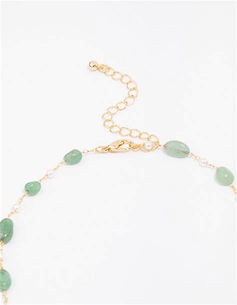 Gold Plated Alternating Semi Precious Stone Chain Necklace Lovisa