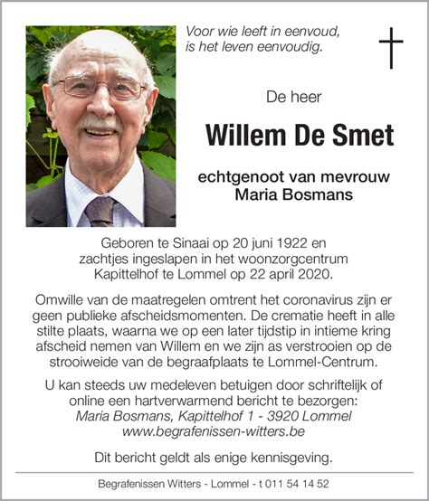 Willem De Smet Inmemoriam