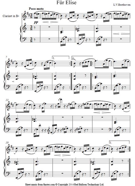 Beethoven Fur Elise Full Version Sheet Music For Clarinet Notes