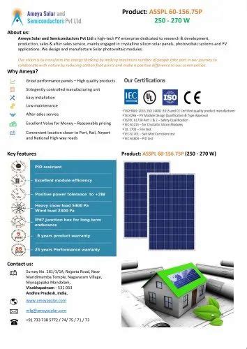 Ameya Solar 250 W Polycrystalline Solar Panel At Rs 45 Watt MULTI