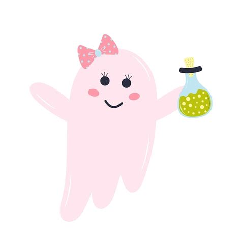 Premium Vector Cute Pink Ghost With A Bottle Of Potion And Hair Bow Halloween Character