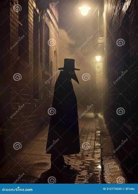 A Shadowy Character Shrouded in Mist Stands Under a Lamppost on a