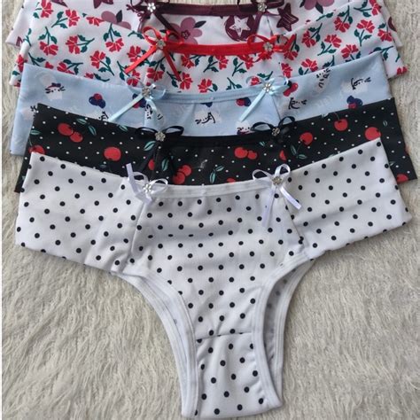Kit 4 Calcinhas Lingerie Estampada Fio Duplo Na Lateral Calcinha