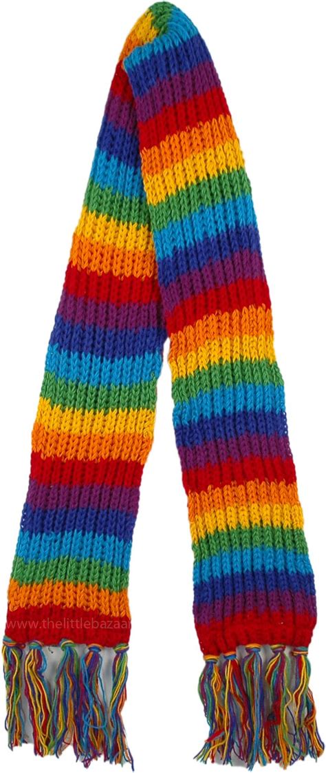 Hand Knit Pure Wool Rainbow Scarf Fleece Lined Rainbow Scarf Scarf