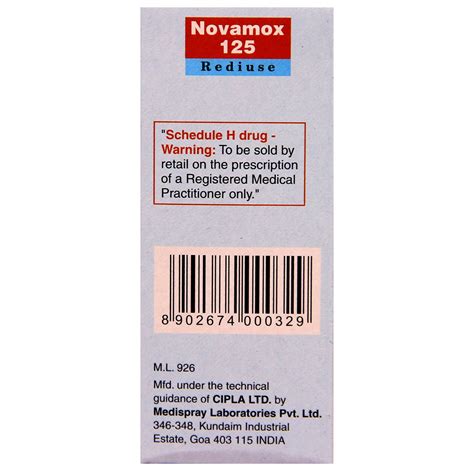 Novamox 125 Rediuse Oral Suspension 30 Ml Price Uses Side Effects