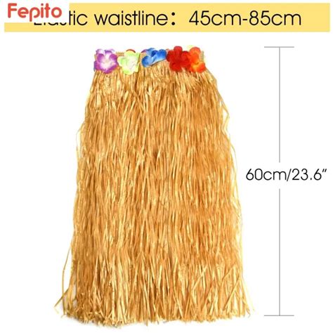 Hawaiian Grass Skirt 60cm Hula Skirt Lei Costume Luau Party Dance Beach