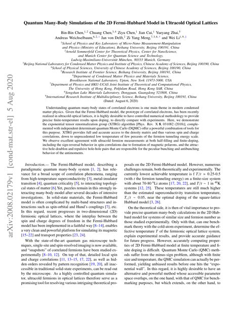 Pdf Quantum Many Body Simulations Of The D Fermi Hubbard Model In