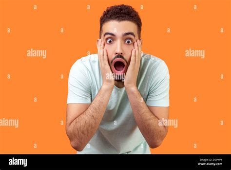 Unbelievable Shocking News Portrait Of Stunned Brunette Man With Beard
