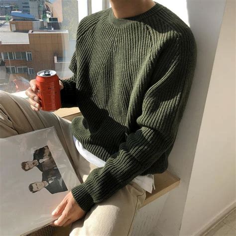 Knit Sweater Sweater Outfits Men Casual Knitted Sweater Ribbed Knit