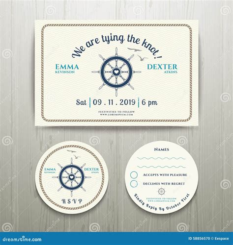 Nautical We Are Tying The Knot Wedding Invitation And RSVP Card Vector ...