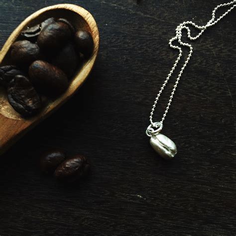 Coffee Bean Sterling Silver Necklace Coffee Bean Pendant Etsy